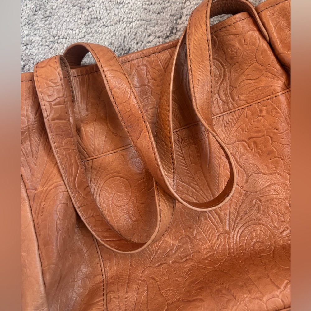 American Leather Co Brown Genuine Leather Embossed Shoulder Bag Boho Western - Picture 6 of 16